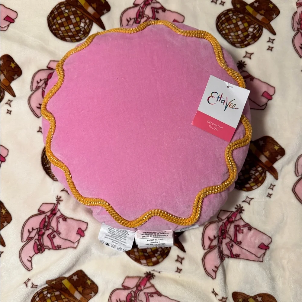 Pink Round Etta Vee Decorative Pillow with Orange Trim